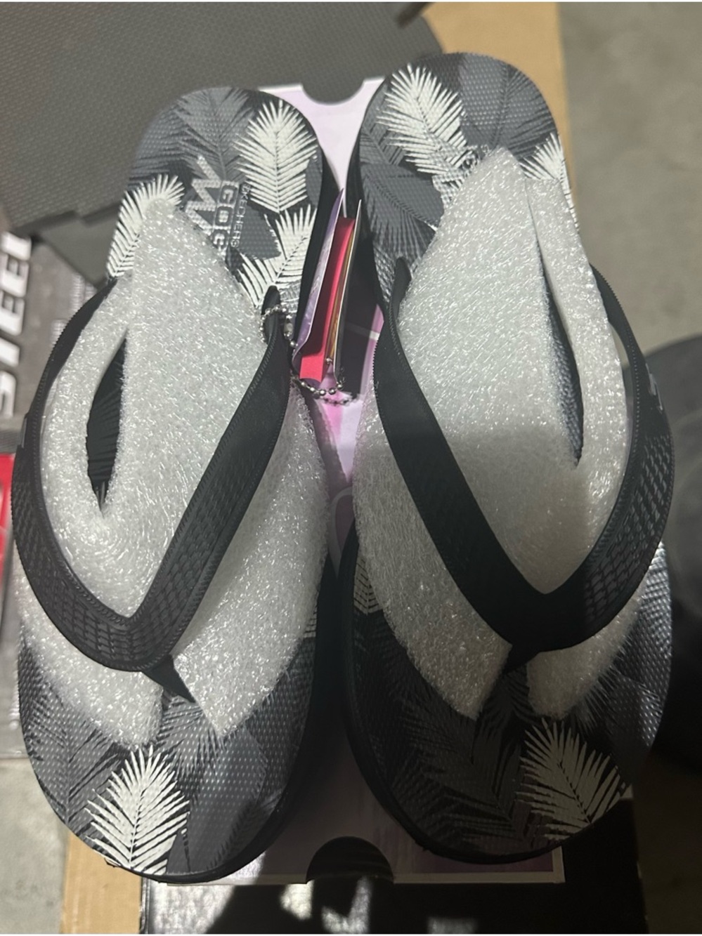 Skechers Black Palm-Print Foam Flip Flop Sandals